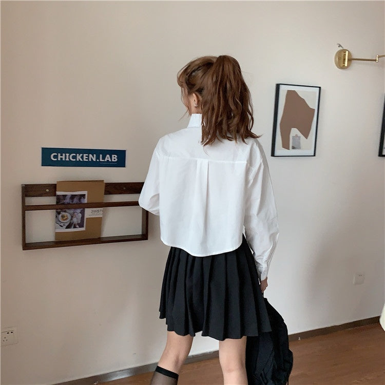 Retro Hong Kong Style Ultra Short Long Sleeve Shirt