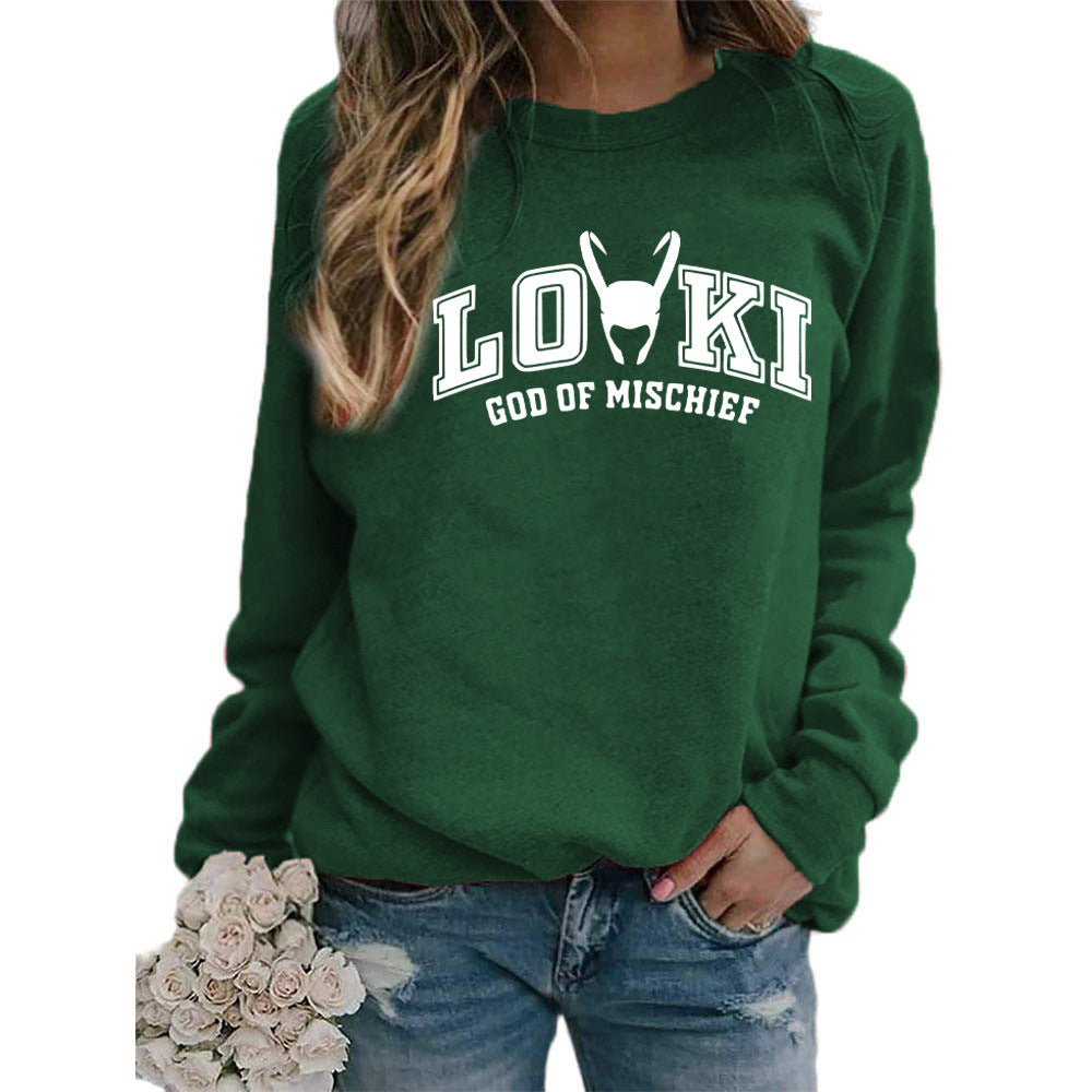 Printed Crew Neck Sweatshirt Autumn And Winter European And American Style Women Top Loose Fashion