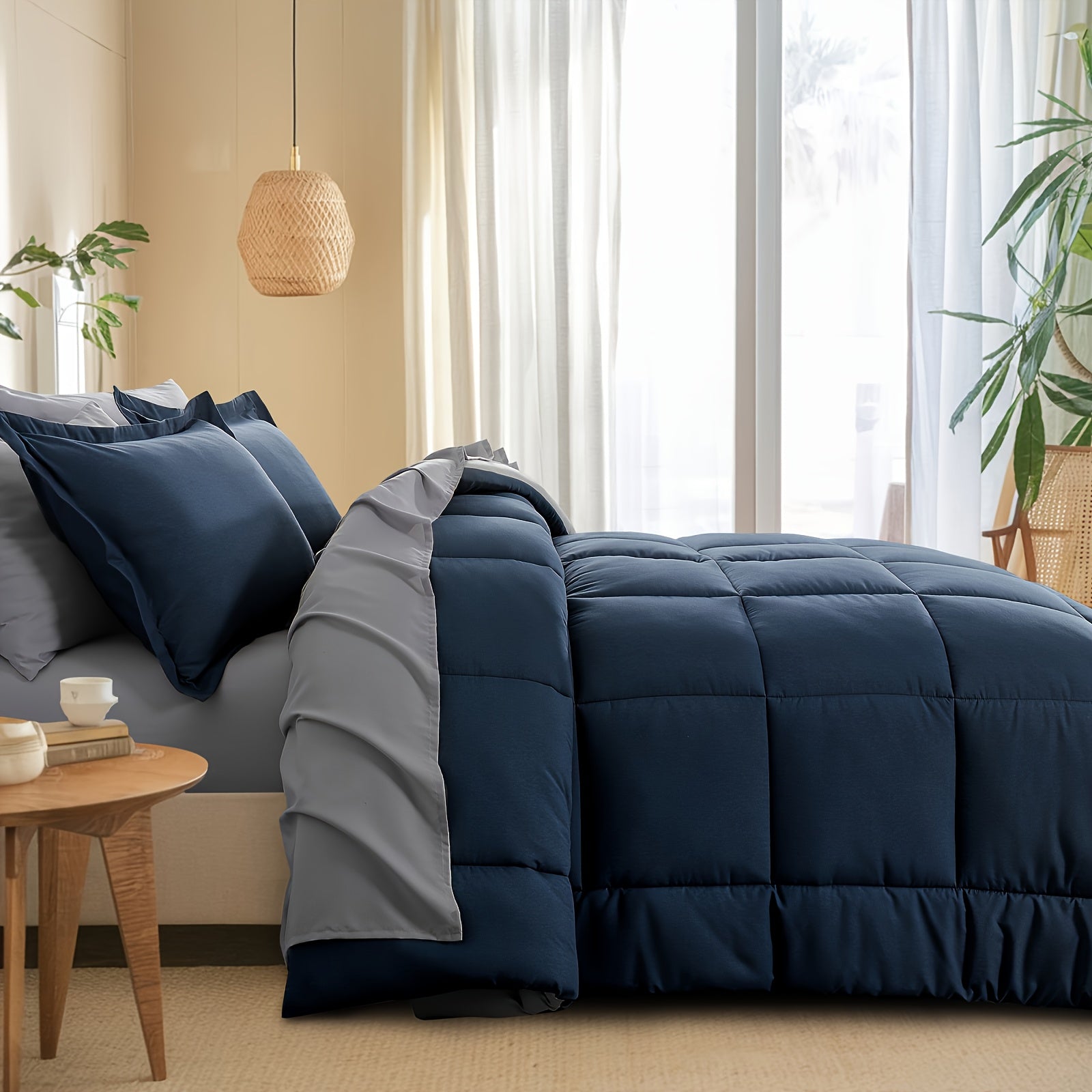 7pcs Ultra-Soft Bed In A Bag, Down Alternative Bedding Sets With All Season Quilted Comforter, Flat Sheet, Fitted Sheet, Pillowcases -Gifts For The Family And Friends