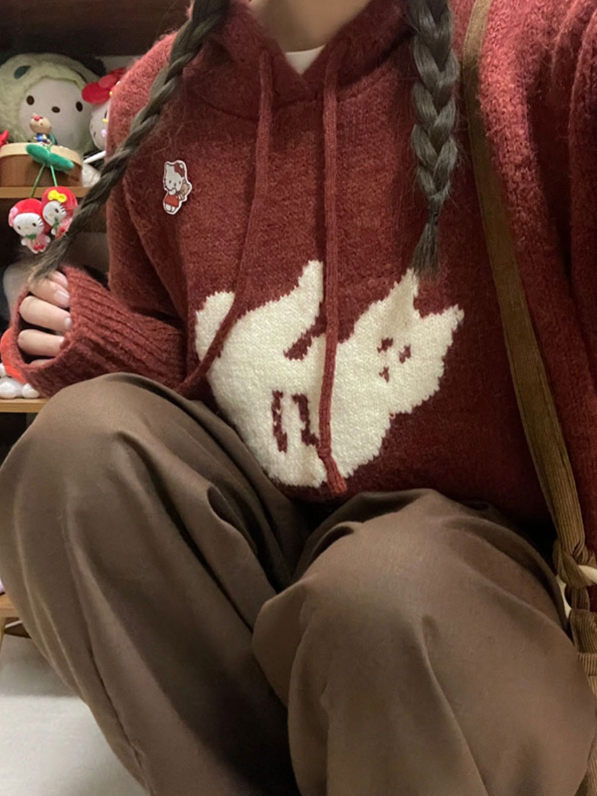 Retro Cartoon Cat Jacquard Hooded Sweater