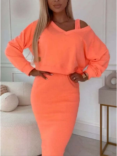 Women's V-Neck Sweater & Vest Skirt Set
