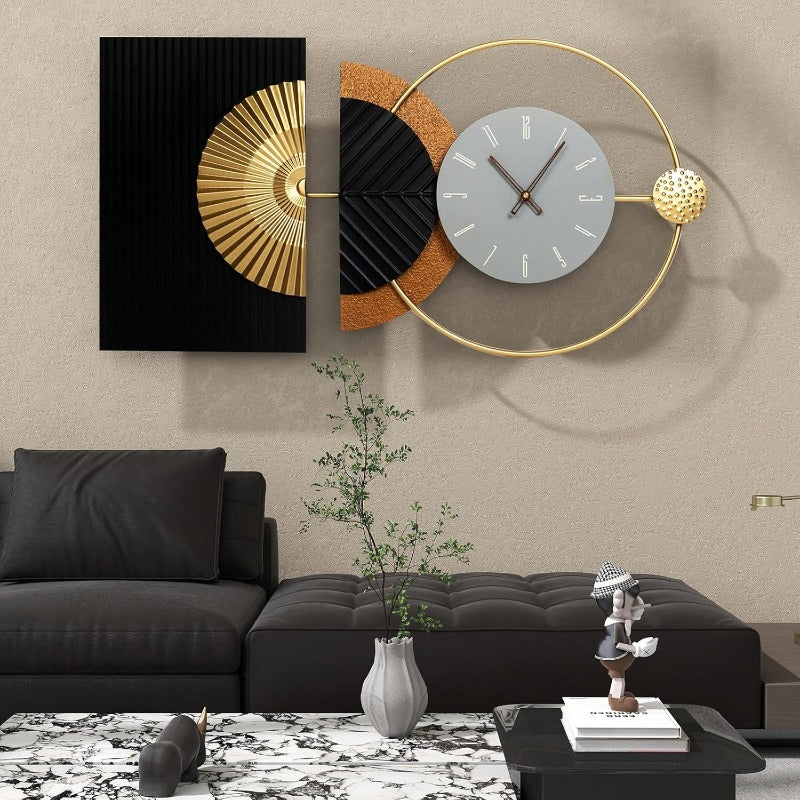 32x16 Inch Modern Large Wall Clock - Contemporary Asymmetric Design with Black & Golden Hands, Glass Face & White Numerals, Battery-Powered (No Wiring) - Minimalist Rectangular Clock for Living Room, Kitchen, Bedroom, Office Decor - Easy-to-Read