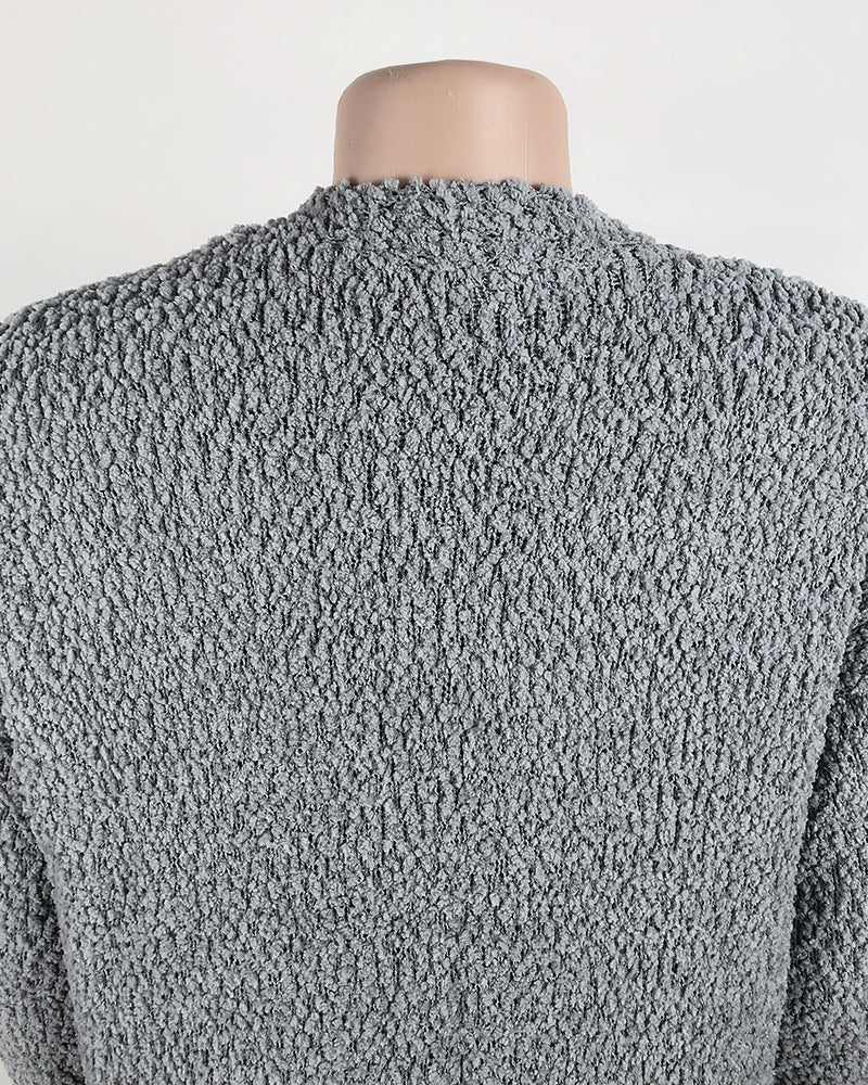 Cozy Fleece Double-Pocket Knit Cardigan Sweater