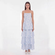 Elegant Womens Long Dress Backless Floral-print