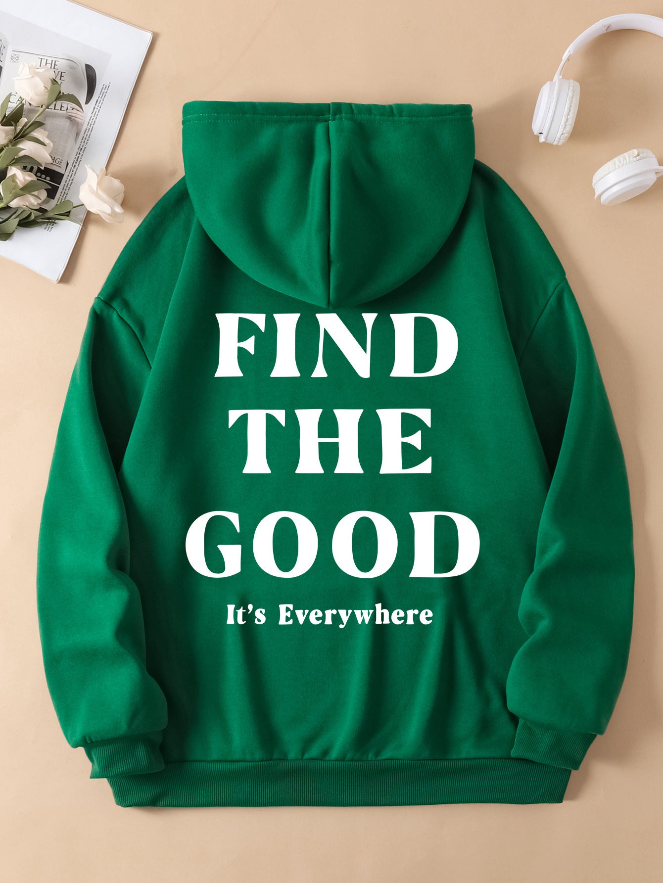 Cozy Brushed Letter Print Pullover Hoodie for Women