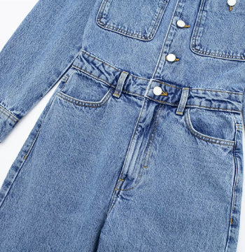 Chic Waist-Tight Straight-Leg Denim Jumpsuit