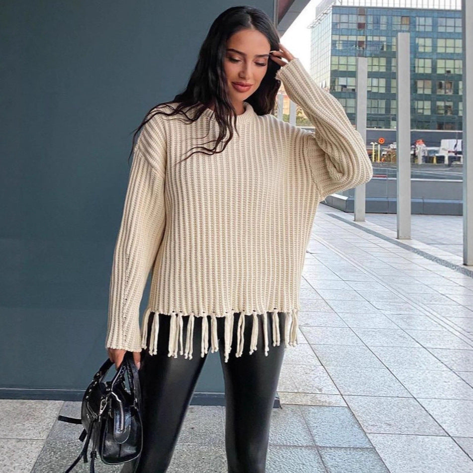 Casual All-match Solid Color Knitted Top for Women