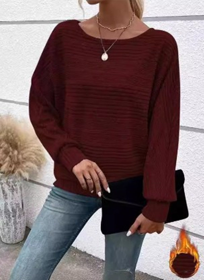 Casual Striped Batwing Sleeve Pullover Top for Women