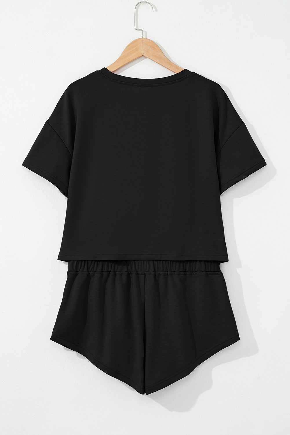 Black 2Pcs Cropped Tee And Ruffle High Waist Skort Set
