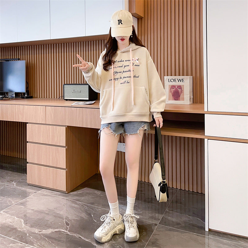 Women's Letter Print Long Sleeve Hooded Sweater