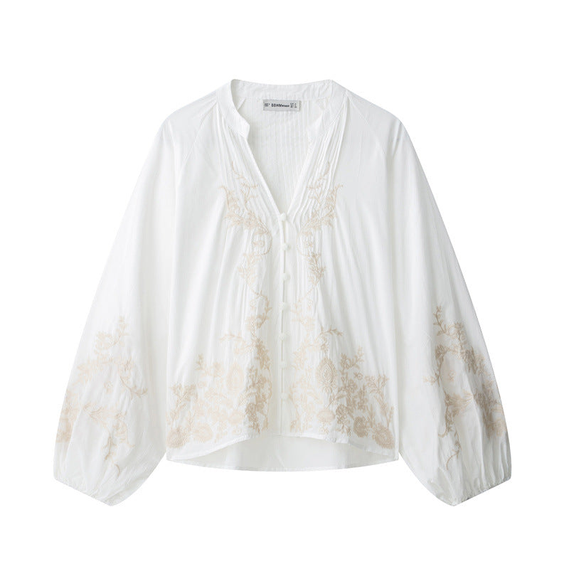 Ethnic Floral Embroidered Long Sleeve Shirt