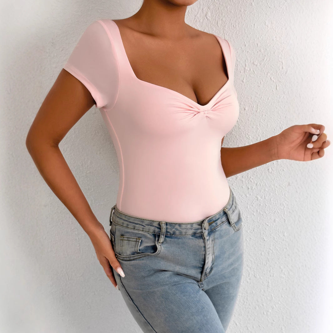 Chic V-Neck Slim Fit Short-Sleeve Bodysuit