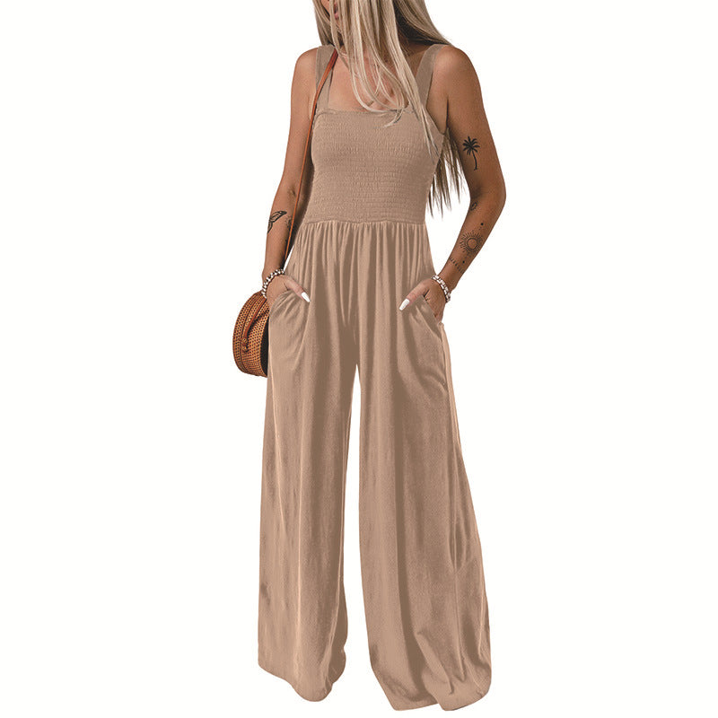 Women's Backless Pleated Wide Leg Summer Jumpsuit