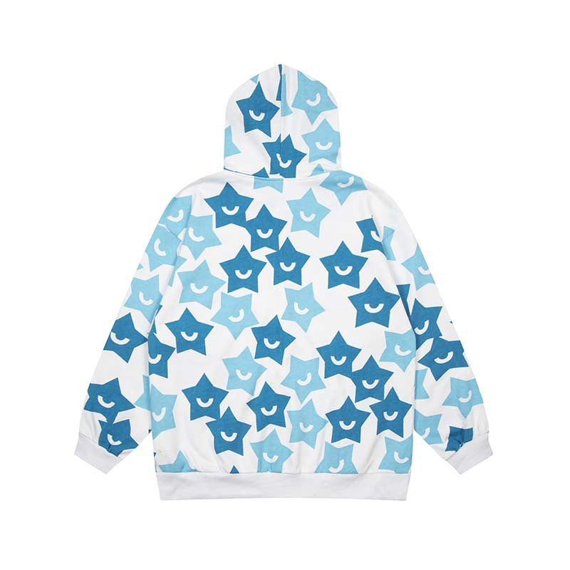 Women's Star Print Zip-Up Hoodie Casual Sweatshirt