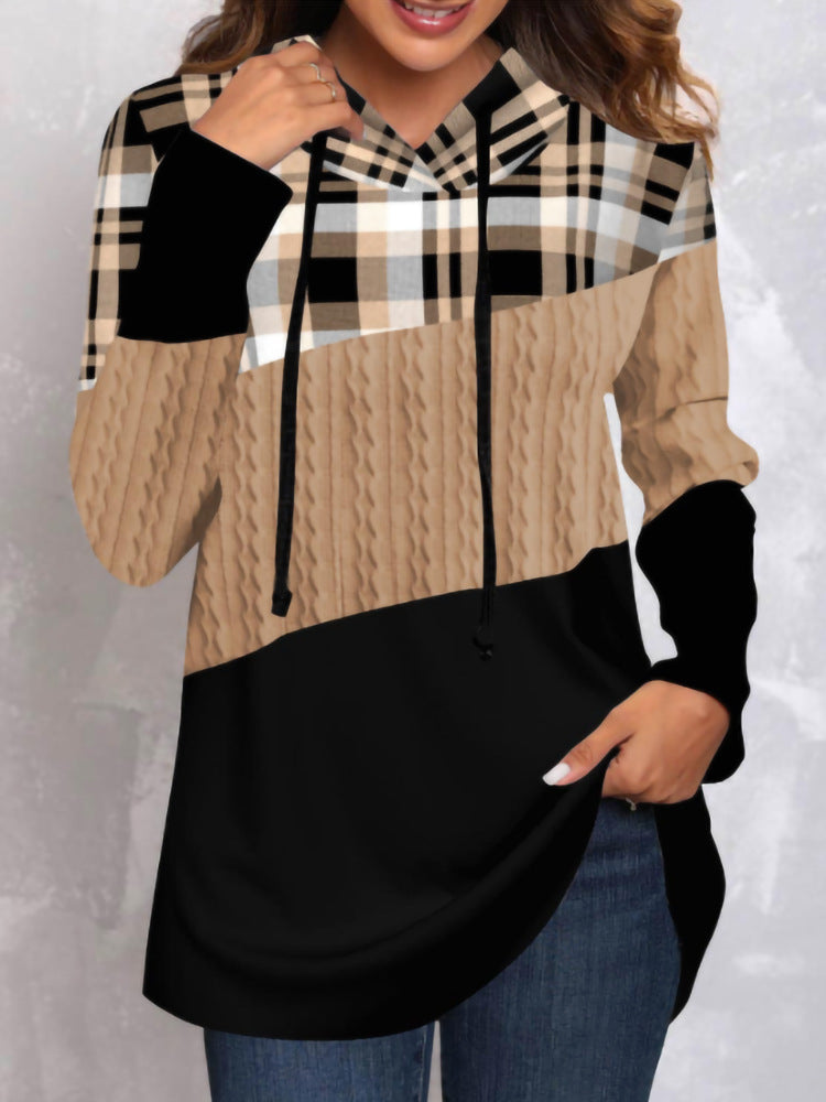Women's Casual Hooded Digital Print Pullover Sweater