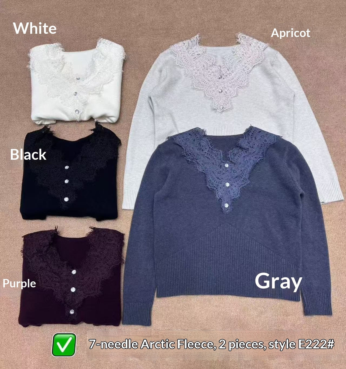 New Soft Creamy Lace-embellished Long-sleeve Sweater with a Pure Yet Seductive Vibe