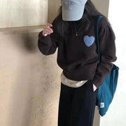 Korean Sweet Heart Embroidered Knit Sweater