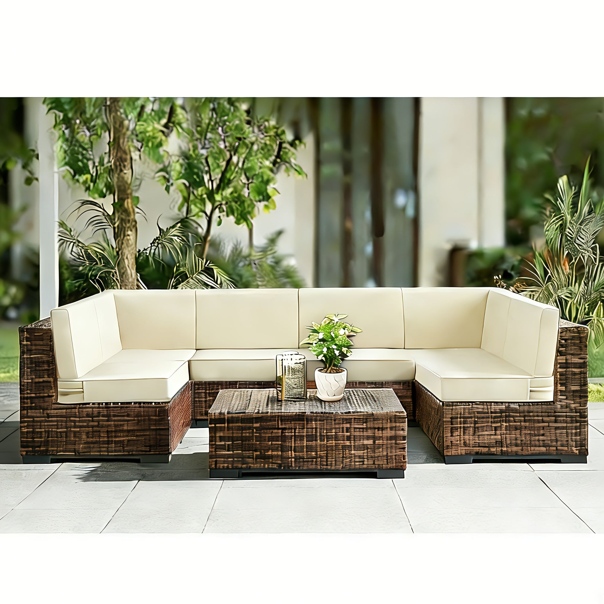 Set of 14 Outdoor Cushions Designed for Patio Seating (Accommodates 6 People), Measuring 25.6 Inches by 25.6 Inches, Waterproof Replacement Cushions Made from High-Density Foam, Resistant to UV Rays, Suitable for Wicker And Rattan Sectional Sofas