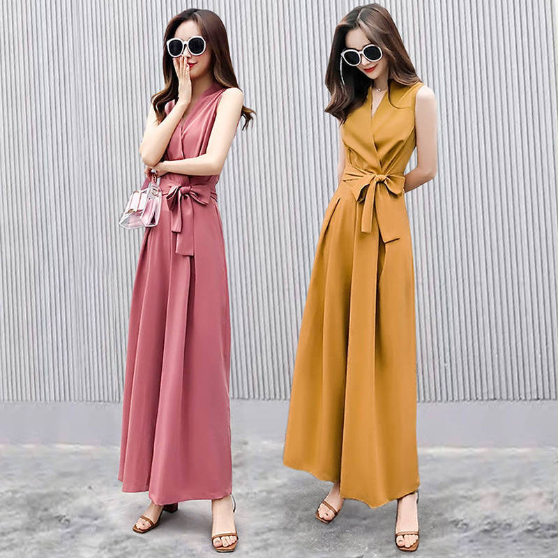 Trendy Geometric V-Neck Loose Jumpsuit