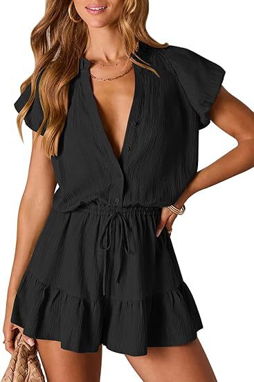 Elegant Ruffled V-Neck Jumpsuit with Pockets
