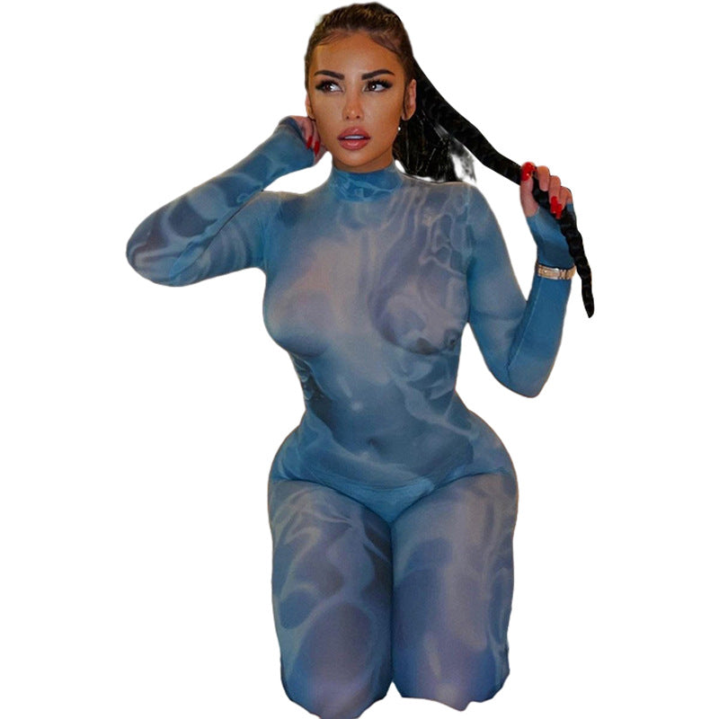 Women's 3D Print High-Waist Slim Fit Bodysuit