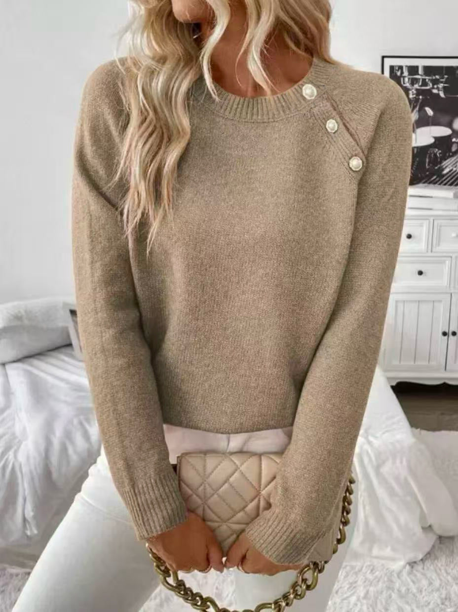 Womens Relaxed-fit Crew-neck Knit Sweater