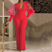 Mesh Long Sleeve Slim Wide Leg Jumpsuit