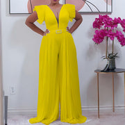 Plus Size Women's Casual Chiffon Pleated Jumpsuit