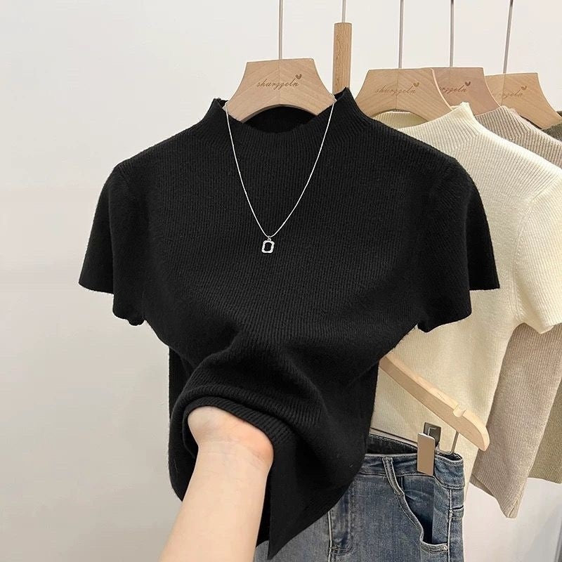 Dopamine Hot Girl Mock-Neck Short Sleeve Shirt – Trendy Summer Top