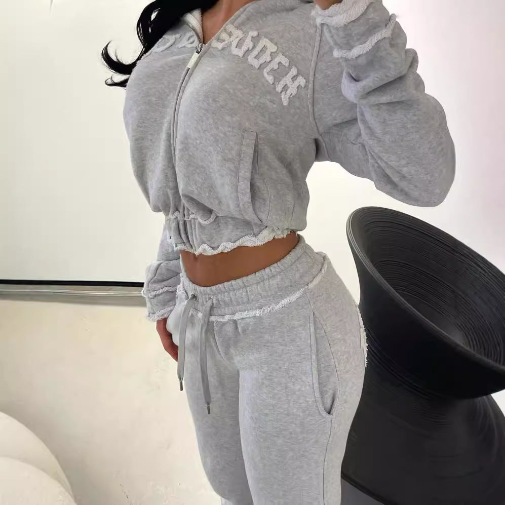 Casual Cropped Hoodie & Trousers Set