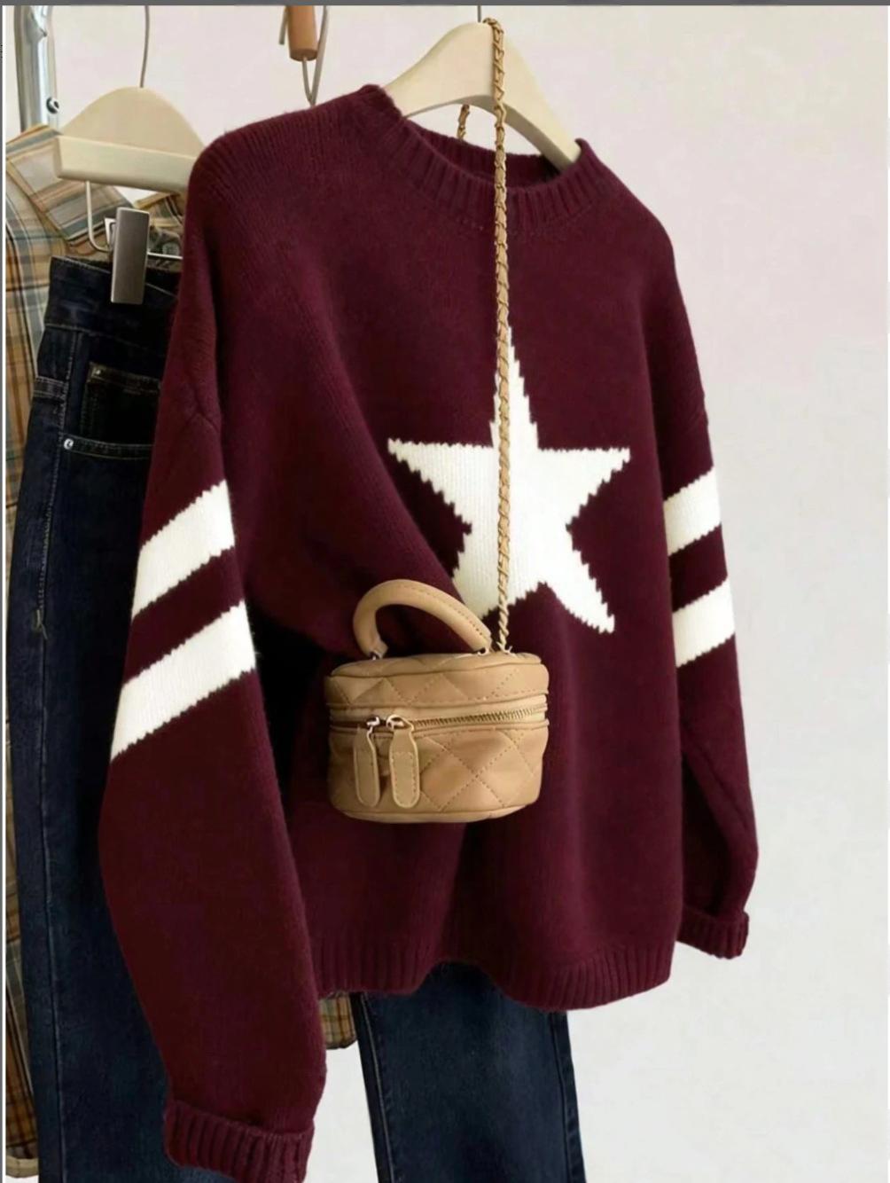 Simple Knitted Pullover with a Star Pattern