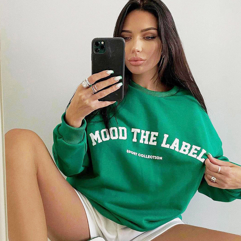 Women's Letter Print Loose Casual Pullover Sweater