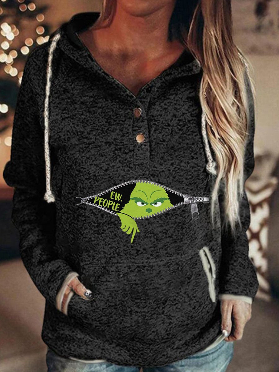 Retro Animal Nature Print Button Hoodie
