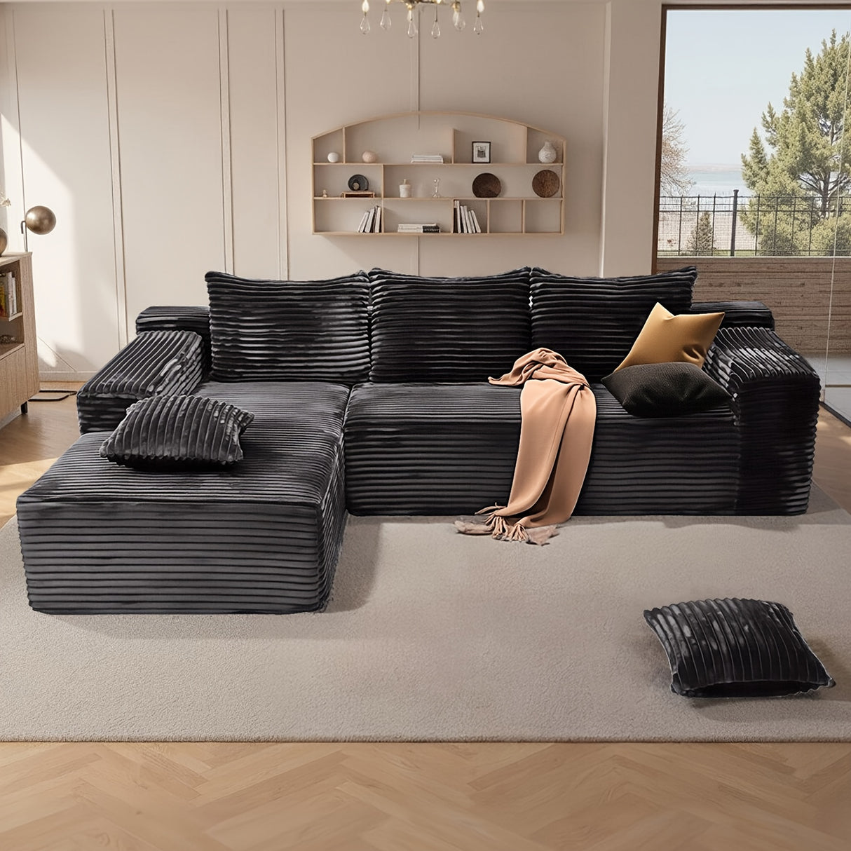 Modern Modular L-Shaped Sectional Sofa Set with Chaise Lounge - Gray Chenille Fabric, Memory Foam Cushions & Glass Frame, Modular Design for Living Room, Spacious Comfortable Seating, Easy Assembly...