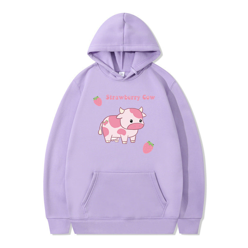 Cozy Strawberry Milk Print Oversized Hoodie