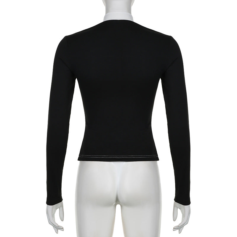 Chic Colorblock Striped Stand Collar Streetwear Sweatshirt