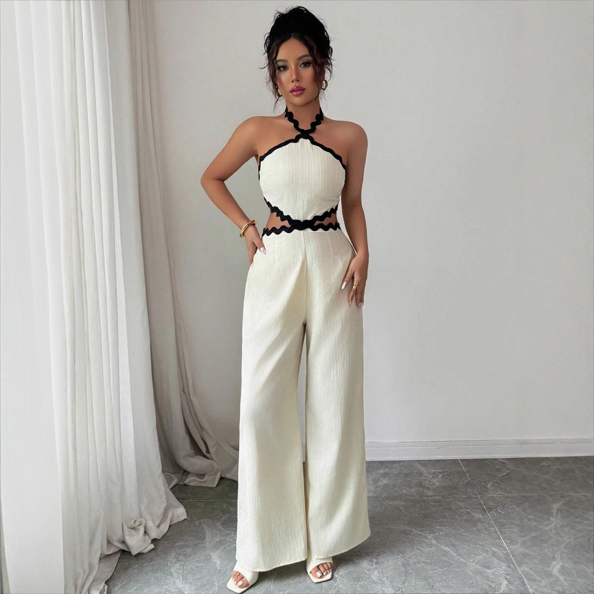 Chic Wave Lace Halter Jumpsuit for Women