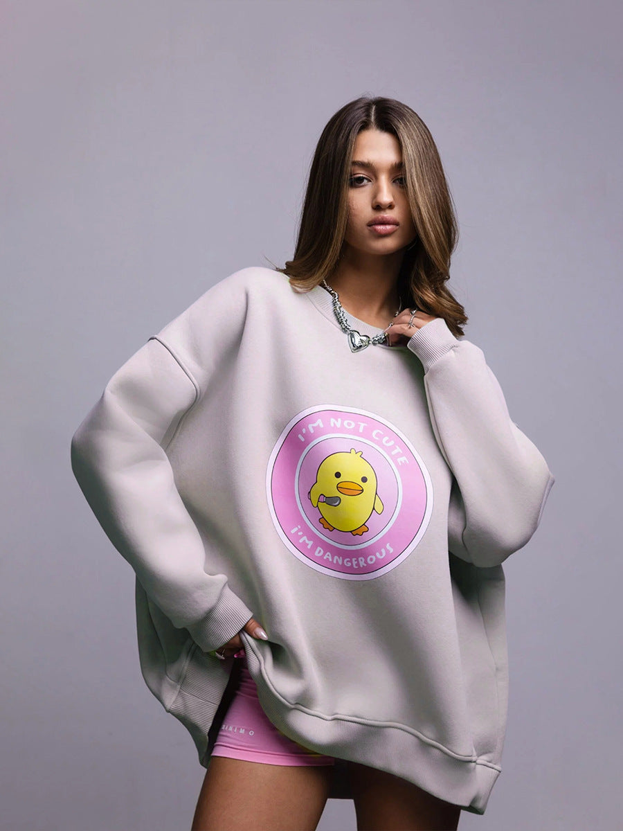 Cute Duck Print Loose Casual Sweater for Women