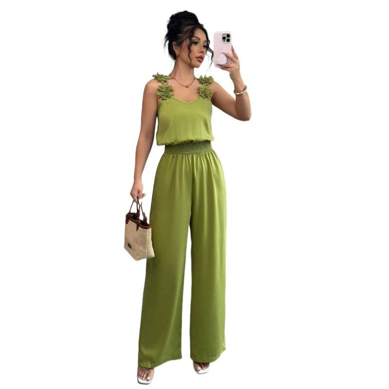 Chic High-Waist Wide-Leg Suspender Jumpsuit