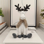 1pc Whimsical Resin Elk Figurine with Faux Fur Collar - Brown & White, Fashion-Themed Decor for Home & Office, Ideal for Christmas, Easter, Thanksgiving - No Power Needed, Christmas Deco