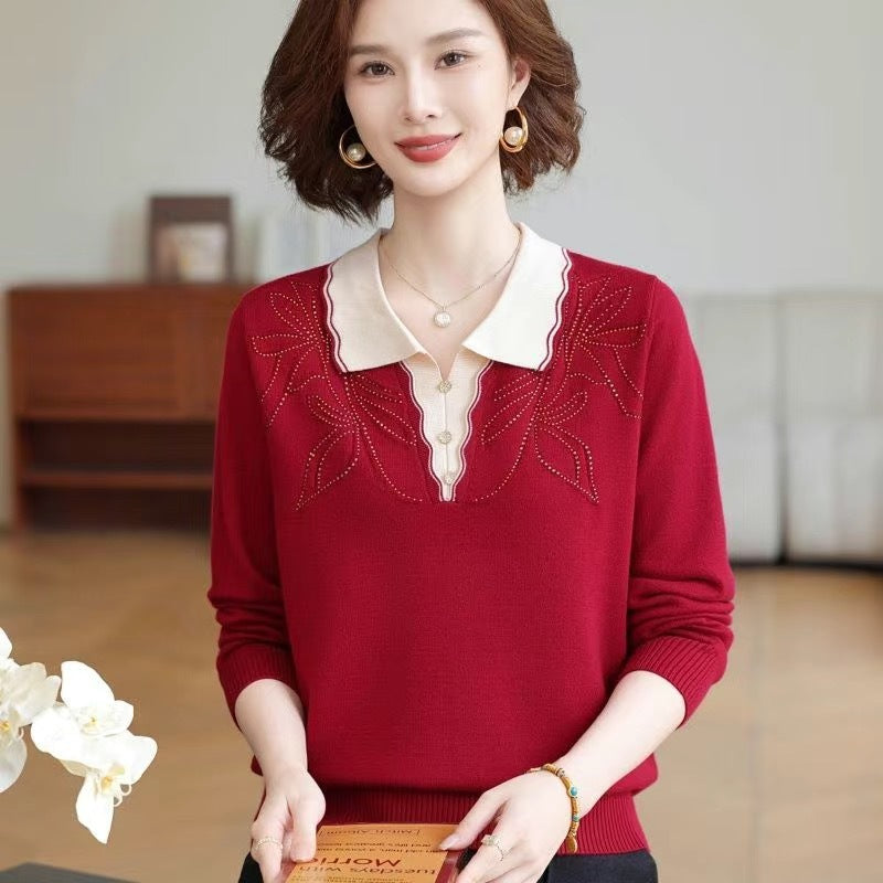 Mid-age Thickened Pullover Knit Sweater
