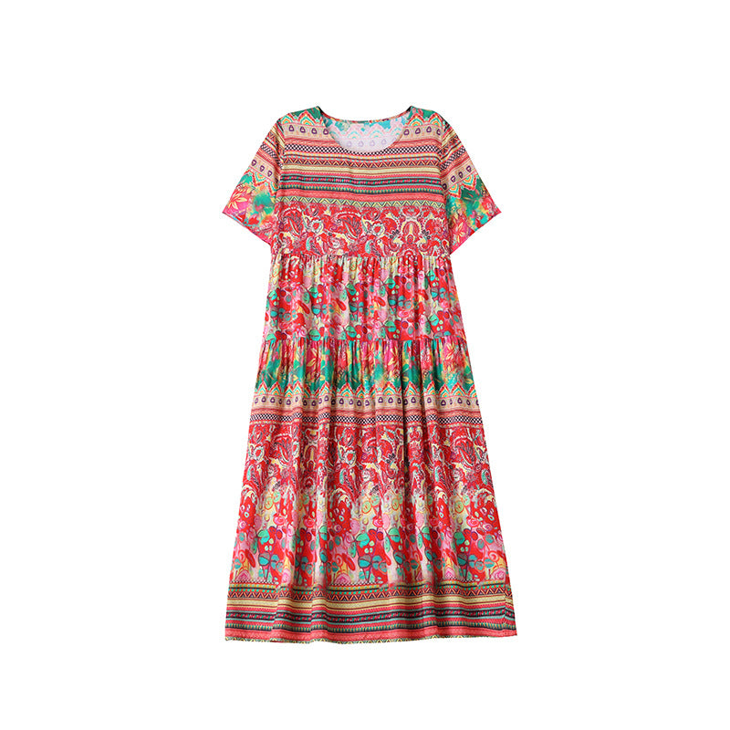 Ethnic-style Vintage High-waisted Figure-flattering Dress
