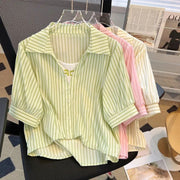 Chiffon Top Women's Fashion Fake Two-Piece Striped Shirt