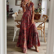 Bohemian Floral Print Cinched Waist Summer Dress