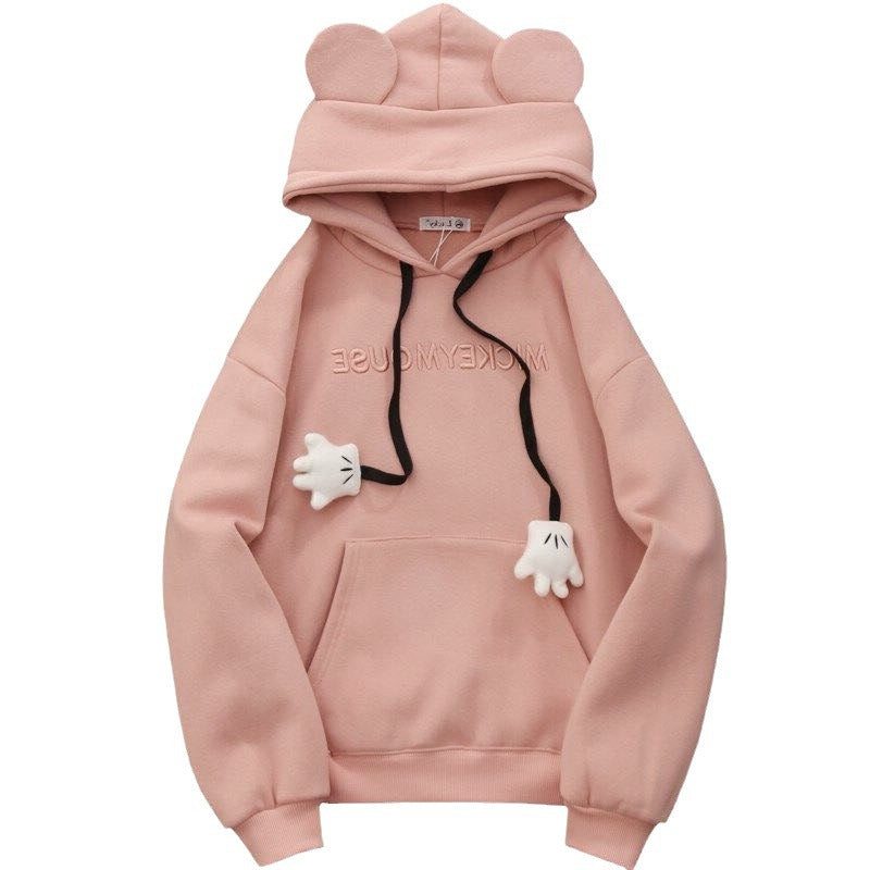 Women's Fleece-Lined Embroidered Cartoon Pullover Sweater
