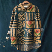Womens Relaxed-fit Casual Top With A Printed Pattern And A Turn-down Collar