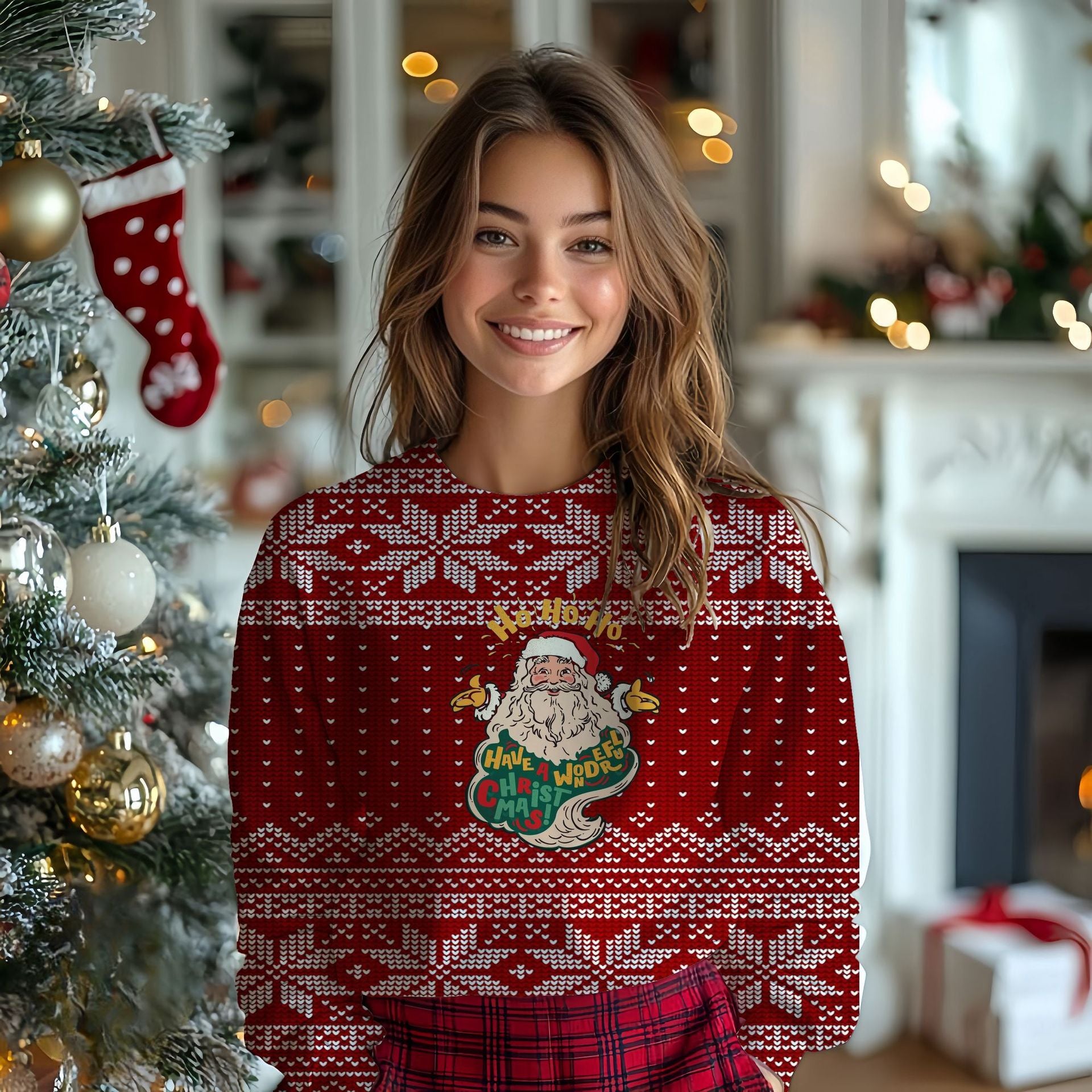 Festive 3D Santa Claus Women's Christmas Pullover Sweater