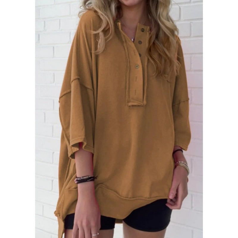 Cozy Solid Color Loose Casual Button Sweater
