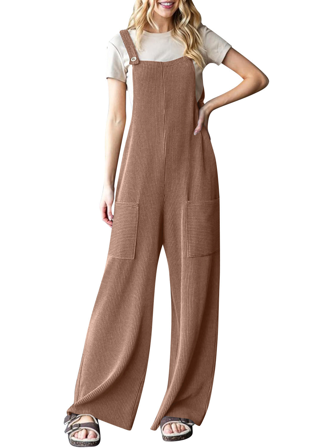 Women's Adjustable Buckle Pocket Overalls Casual Pants