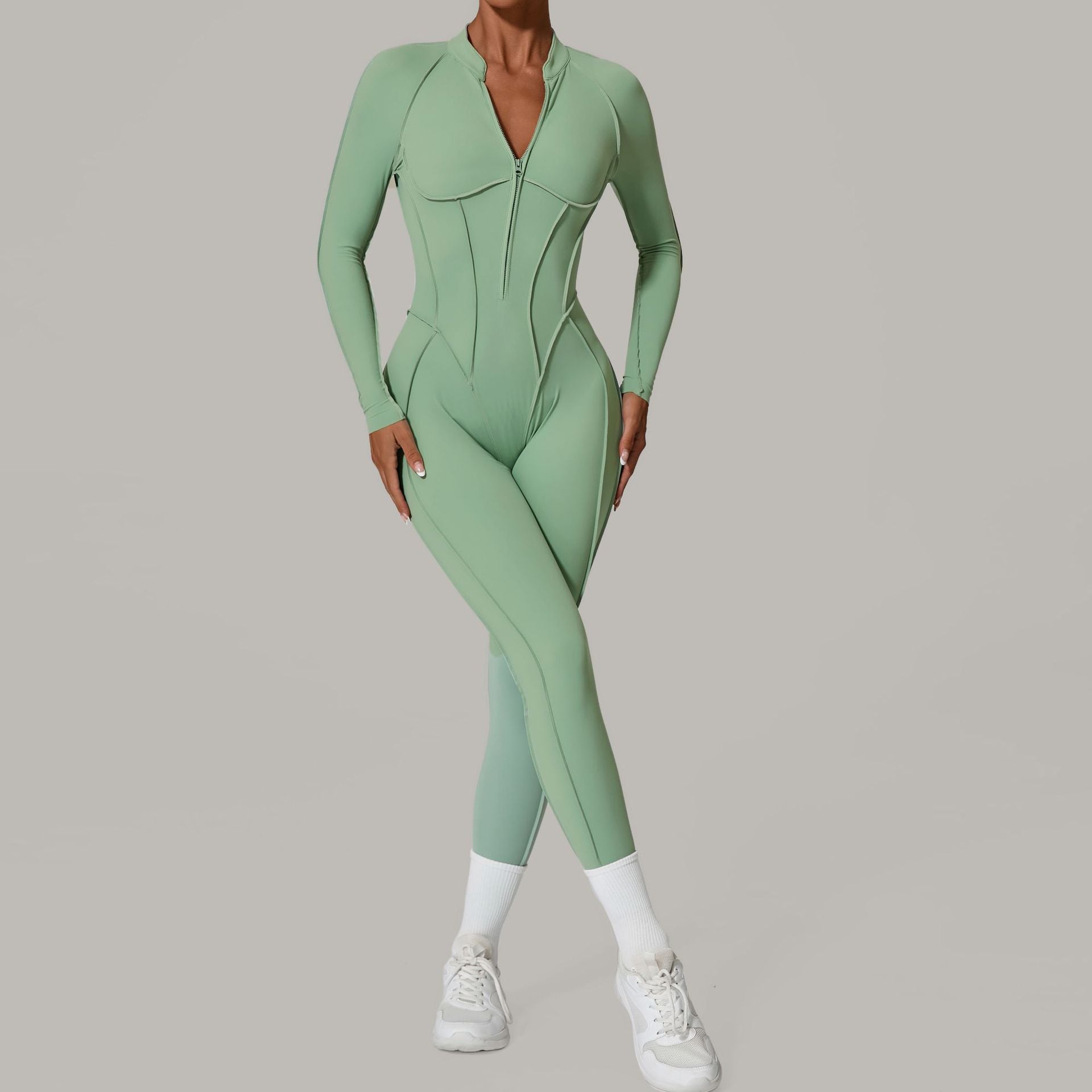 Women's Half-Zip Long Sleeve Yoga Jumpsuit